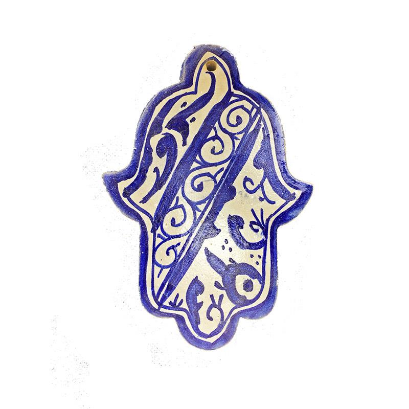 Mattonella decorazione da parete marocchina mano di fatima in ceramica dipinta a mano