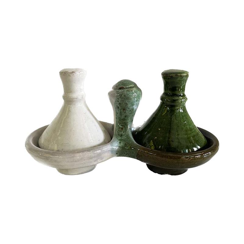 Tajine  marocchino mini da 2 porta salse, porta spezie in ceramica dipinta a mano - Dimensioni circa: cm 16*8*h 8,5